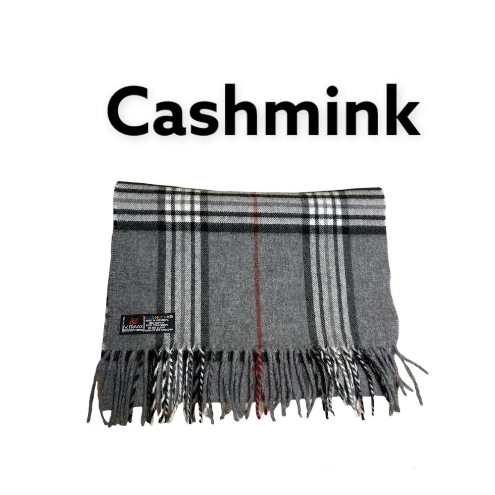 Cashmink Gray Plaid Cashmere Feel Scarf